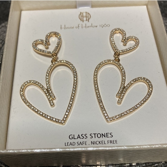 🔹️House of Harlow🔹️ 1960 Dangling glass Rhinestone 3" Double Heart Earrings - Picture 3 of 5